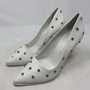 Gianni Bini Women’s White Leather  Rhinestone-Studded Pointed Heels Size 7